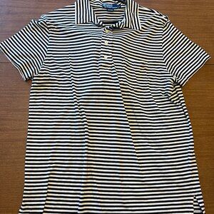 Men's Ralph Lauren Polo Shirt - Size Large. Black / White Striped. Like New.